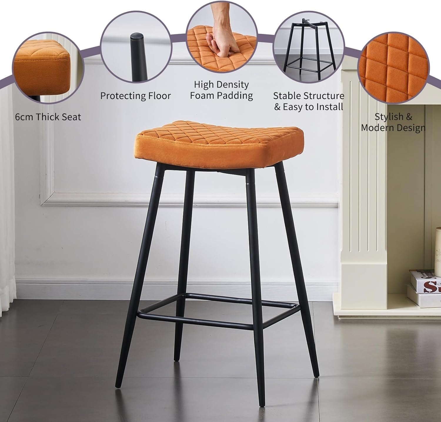 Velvet Green Bar Stool Set 4 – Modern Kitchen Island Counter Chair