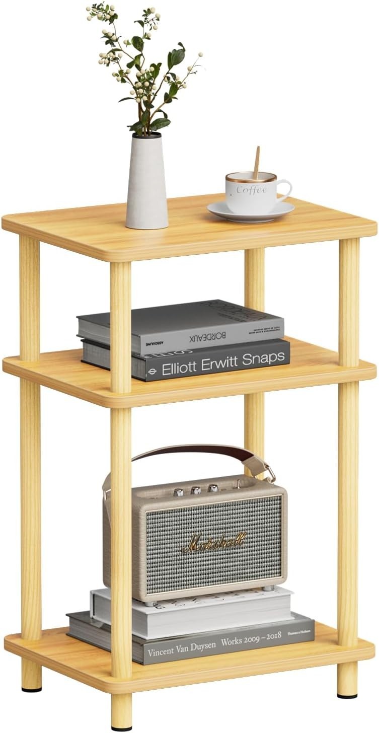 Slim 3-Tier Side Table with Storage Shelf – Small Space Bedside Nightstand