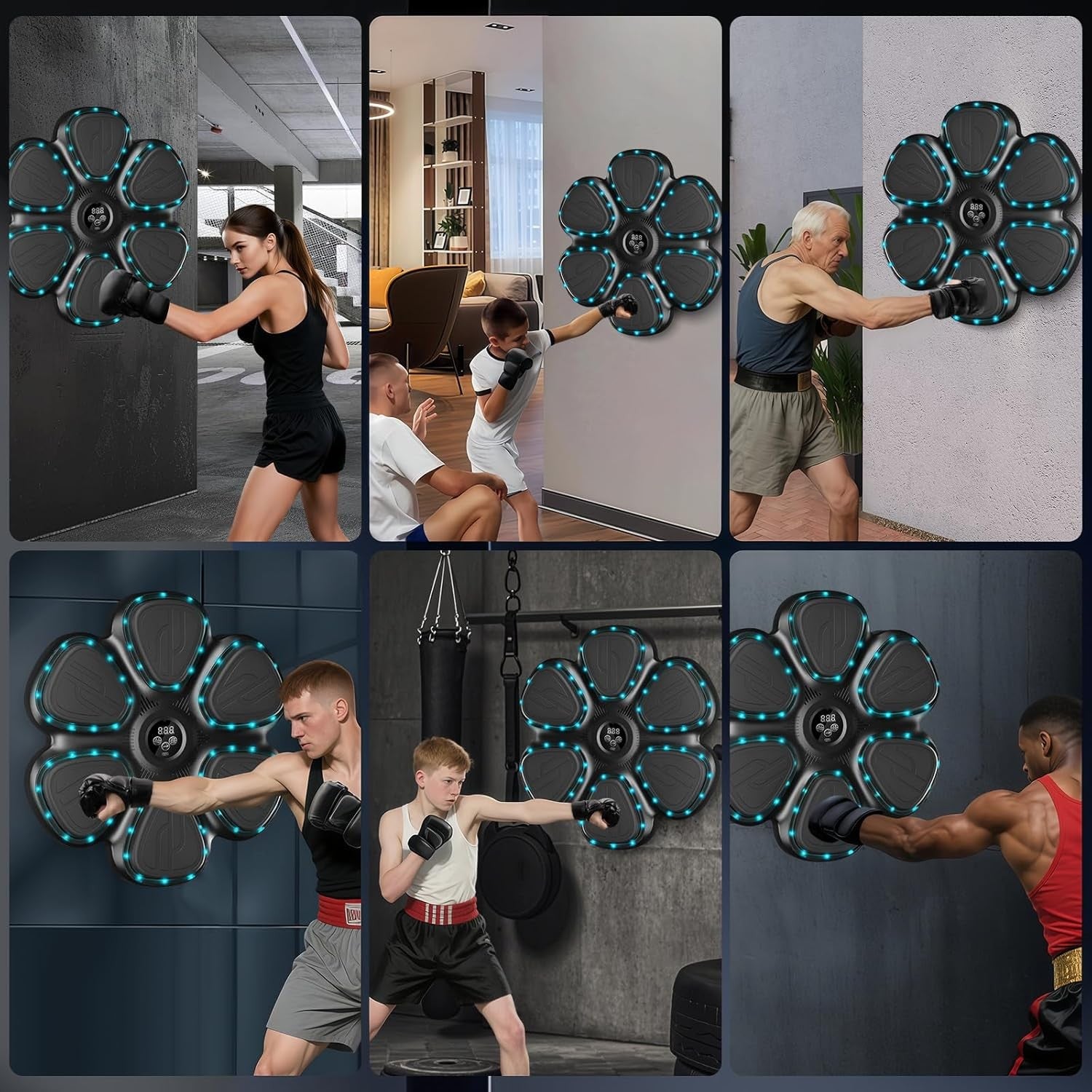 Music Boxing Machine Bluetooth LED Punch Trainer Wall Mounted Gloves