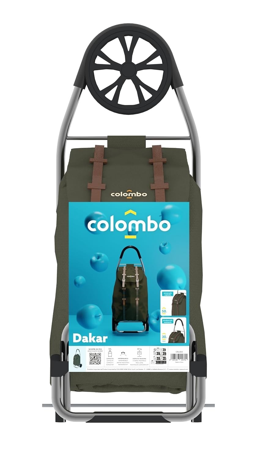 Army Green 50L Steel Shopping Trolley with XL Wheels & Foldable Design