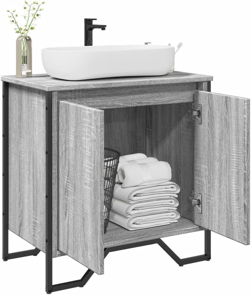 Grey Sonoma Bathroom Vanity Unit – Modern Under Sink Cabinet 2 Door Storage 60x6