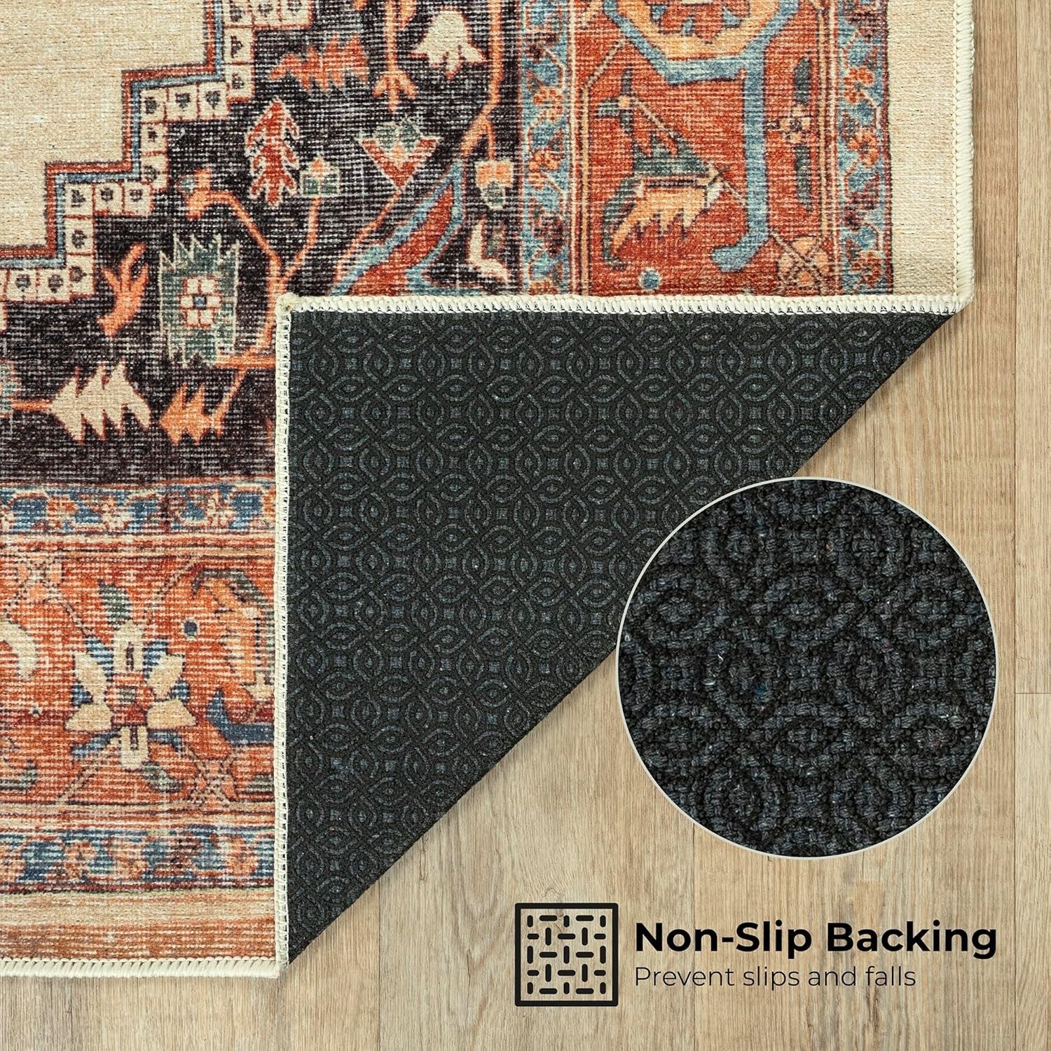 Washable Rug 122x170cm Non-Slip Short Pile Vintage Olive Pumpkin Area Carpet