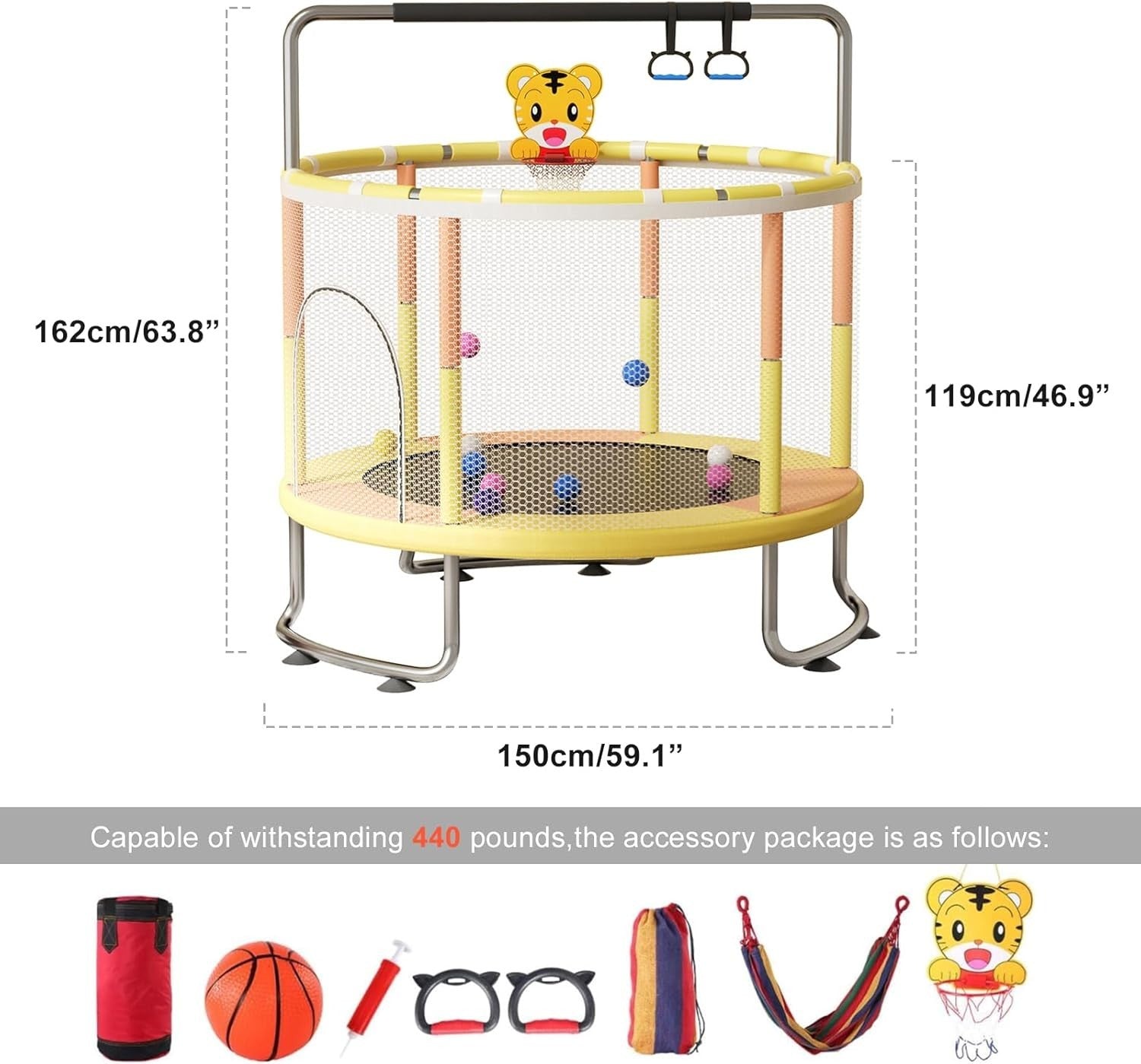 5FT Kids Trampoline Indoor Outdoor Toddler Play Gym Enclosure 200KG