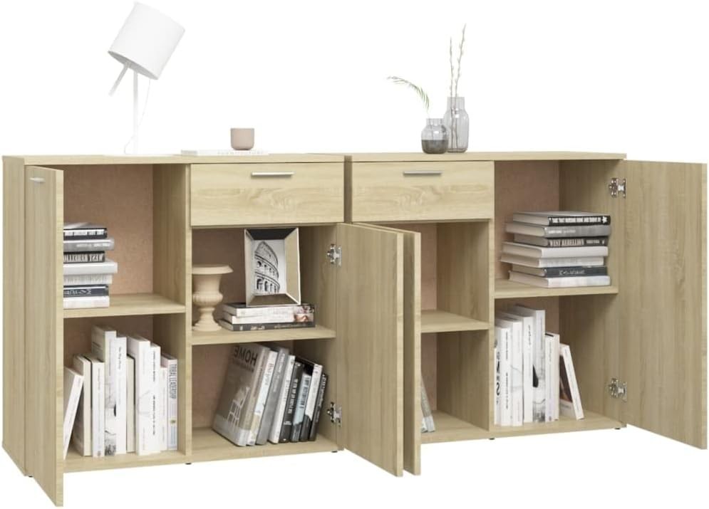 Sideboard Cabinet 4 Door 2 Drawer Storage Oak Wood Unit for Living Room