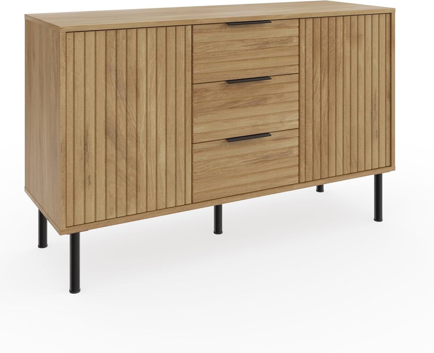 Oak Sideboard Cabinet with 2 Doors 3 Drawers Modern Storage for Living Room
