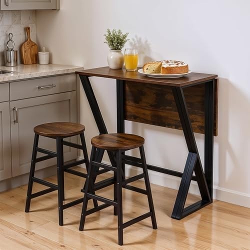Folding Breakfast Bar Table Set with 4 Stools Space Saving Industrial Design