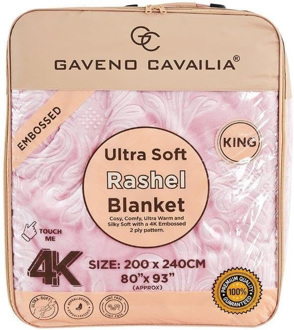 Blush Pink 4kg Damask Weighted Blanket 200x240cm King Bed Fleece Throw