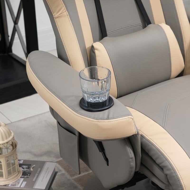 Gaming Recliner Chair Swivel Armchair w/ Footrest Cup Holders Pockets Grey (SV)
