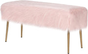 Faux Fur Ottoman Bench with Gold Legs, Plush Vanity Seat Stool Pink