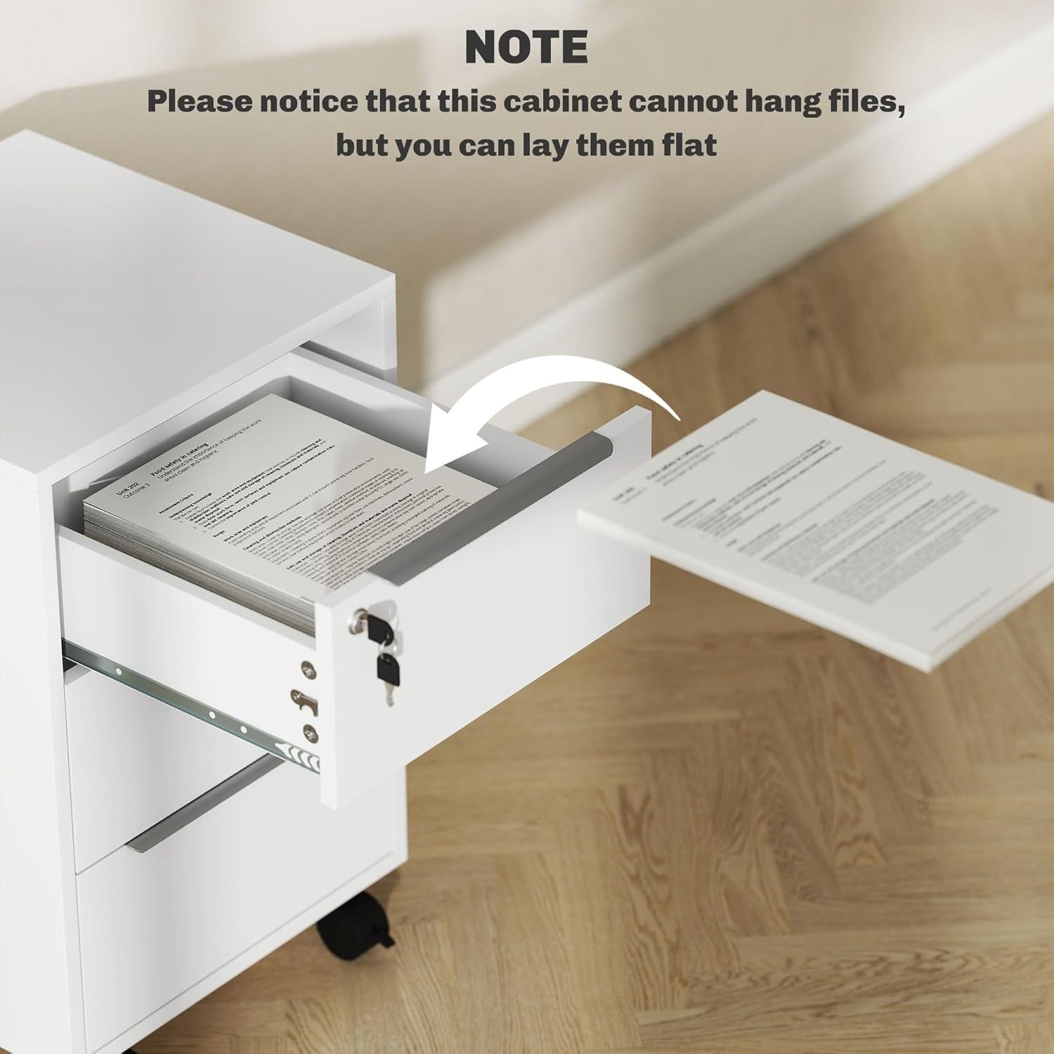 White Lockable Rolling Drawer Cabinet 3 Tier Under Desk File Unit