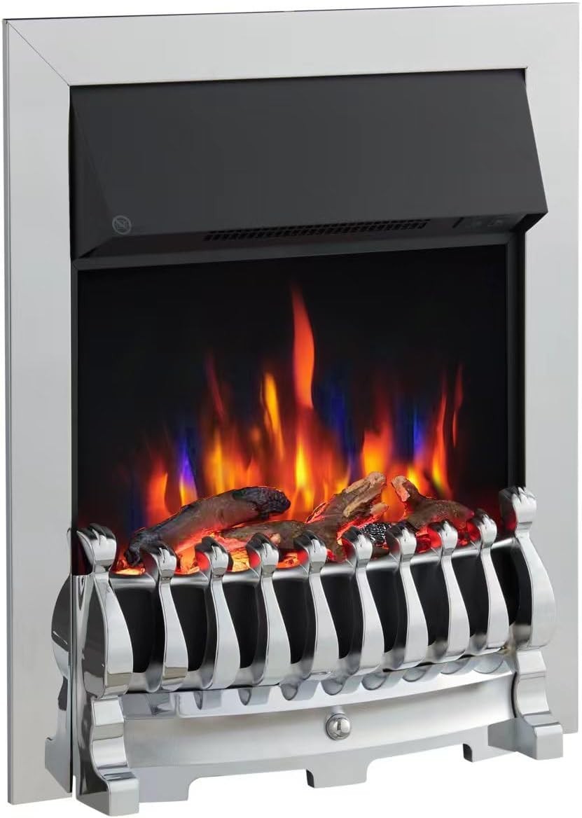 16” Electric Fireplace Insert 2000W Heater Remote Flame Effect Chrome Trim