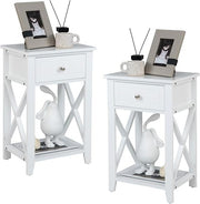 Modern X-Shaped Bedside Tables 2-Set with Drawer & Shelf for Bedroom Living Room