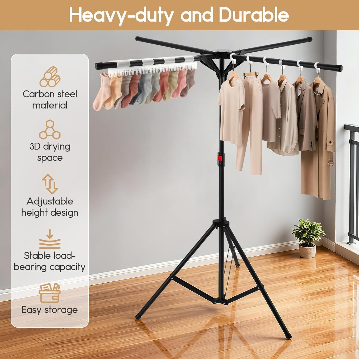 Adjustable Clothes Airer Drying Rack Folding Height Adjustable Space Saving