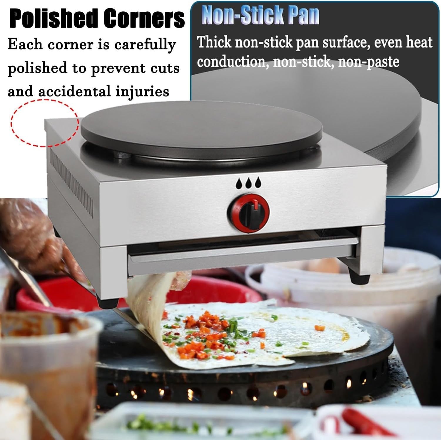 Commercial Gas Crepe Maker 40cm Non-Stick Pancake Griddle | Heavy-Duty Hotplate
