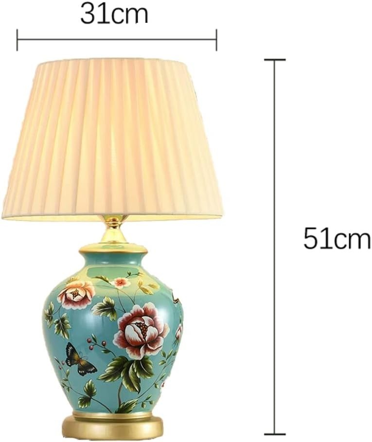 Vintage Ceramic Table Lamp Warm Light Retro Bedside Lamp 50cm Floral