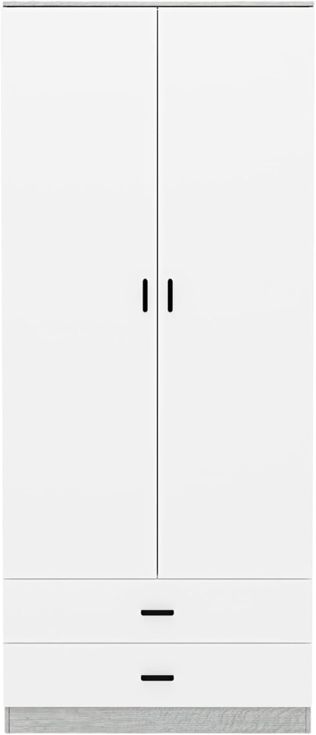 Tall 2 Door White Drawer Wardrobe Modern Clothes Storage for Bedroom Home
