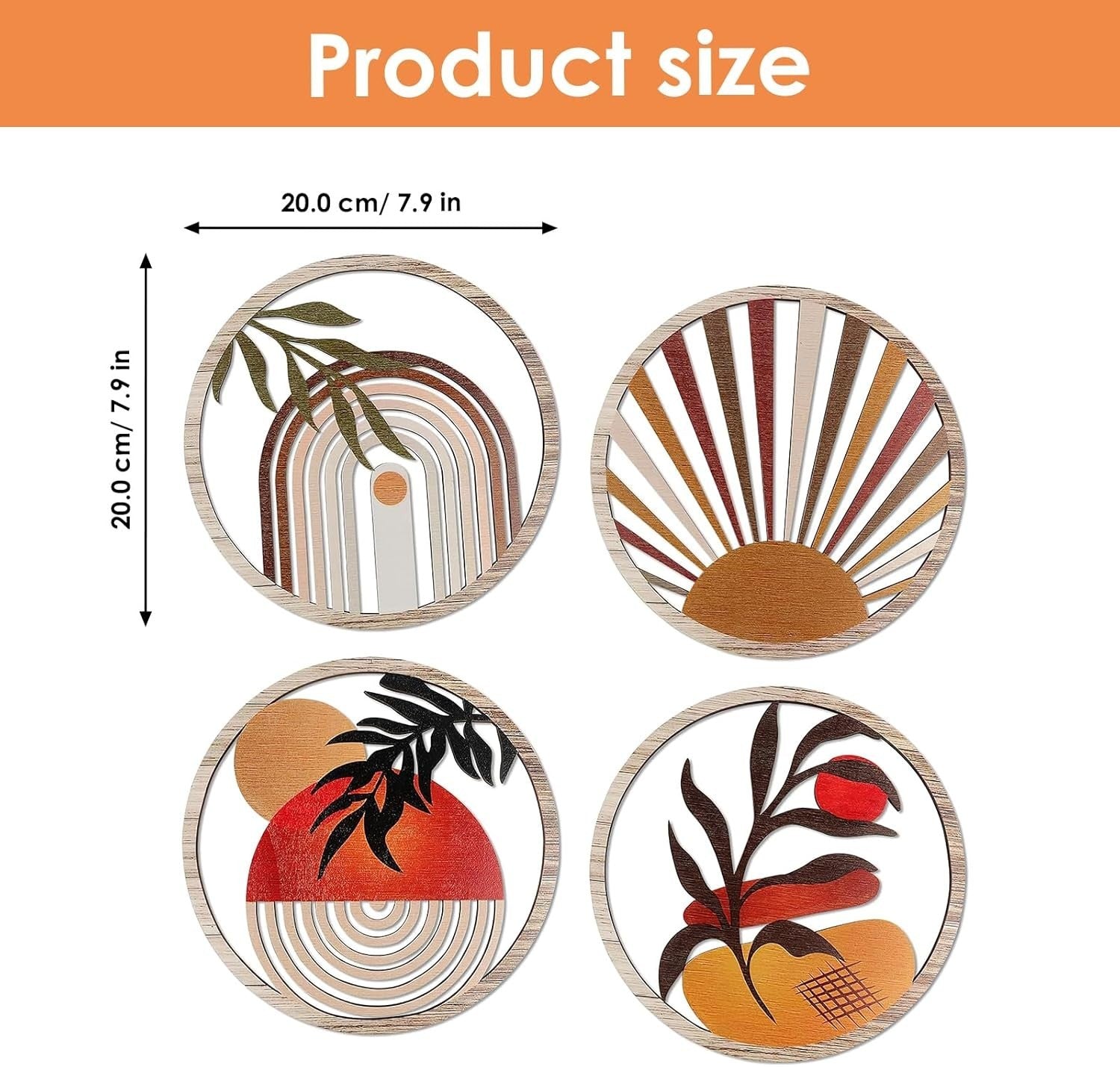 4pcs Boho Wooden Wall Art Round Hollow Decor 20cm