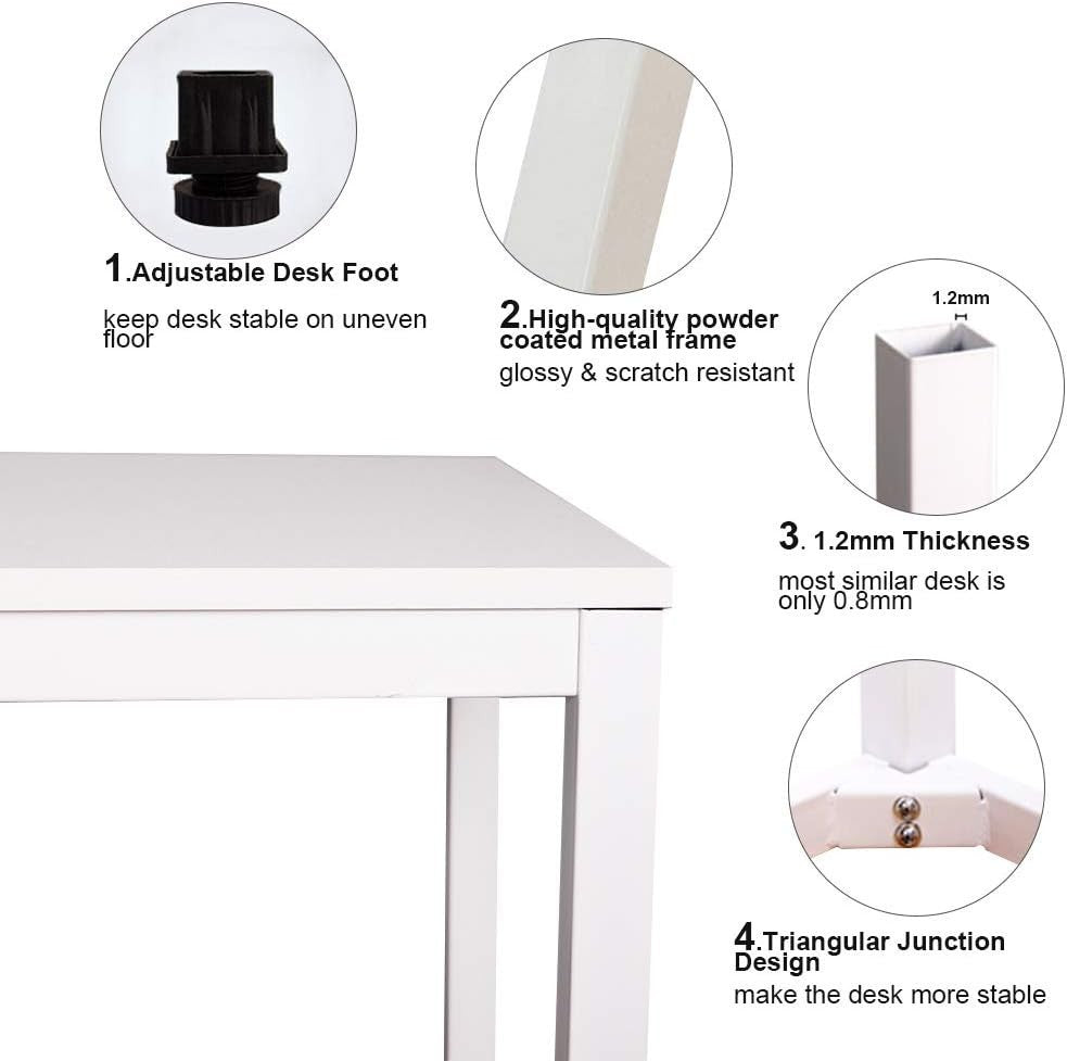 White Computer Desk 100x60cm Modern Writing Table for Home Office Work