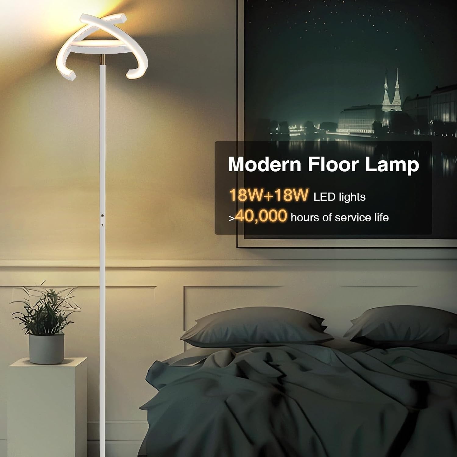 LED Uplighter Floor Lamp Stepless Dimming Touch Remote 3000K–6000K