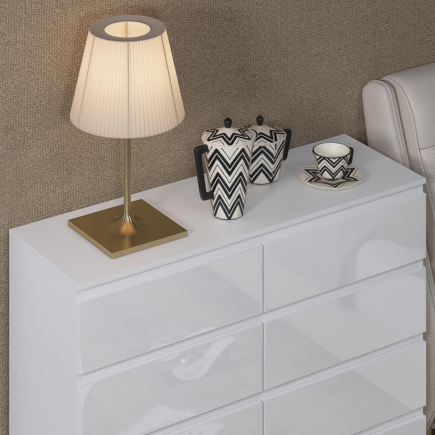 White Gloss 8 Drawer Chest Wide Tall Storage Unit for Bedroom Modern