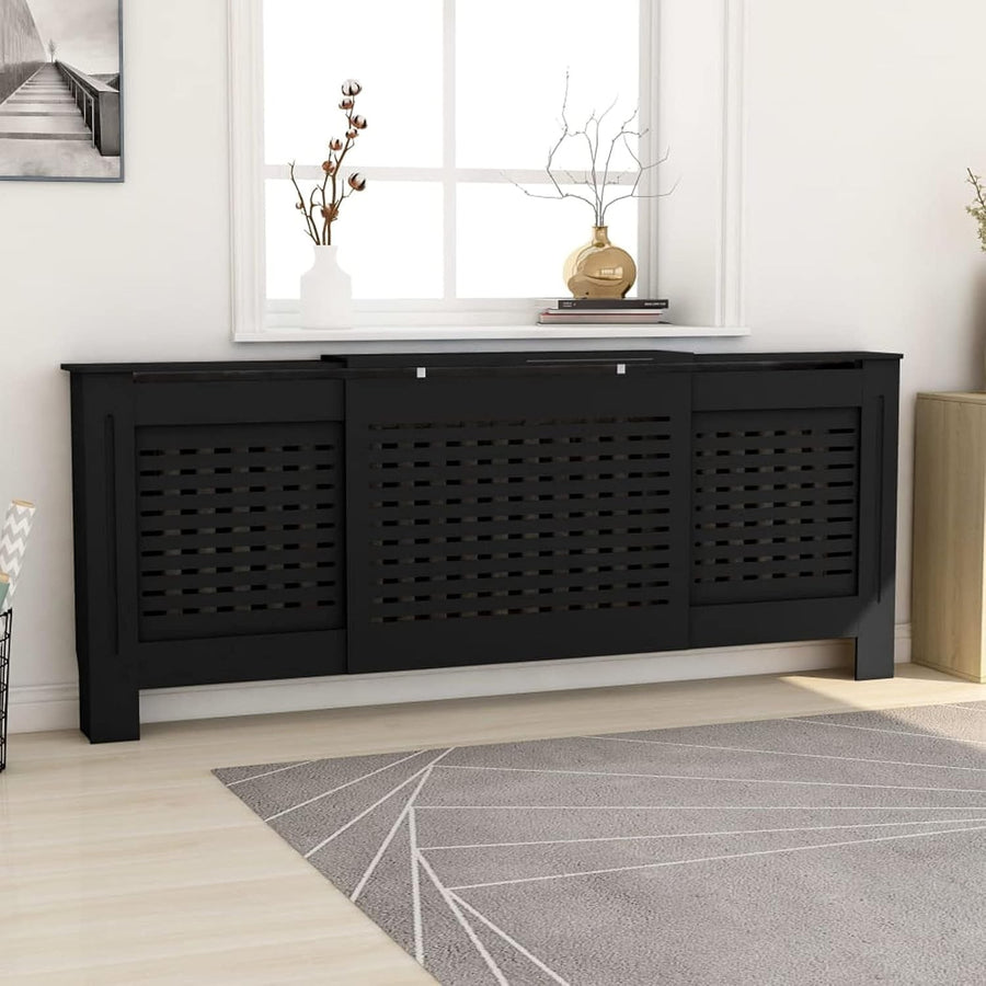 Black Radiator Cover 205cm Adjustable MDF Heating Cabinet | Modern Slatted