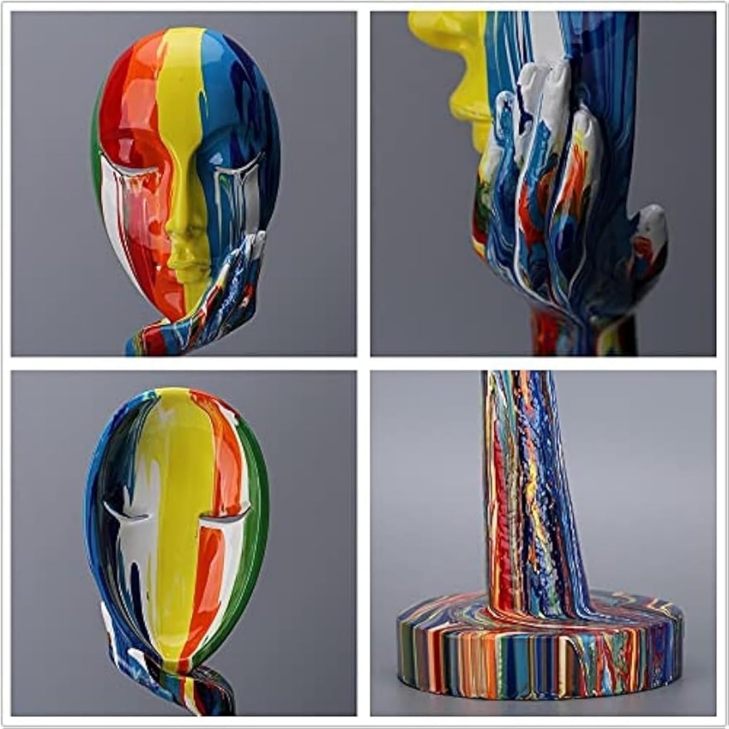 Colorful Abstract Woman Face Sculpture • Large Modern Resin Art Statue 38.9cm