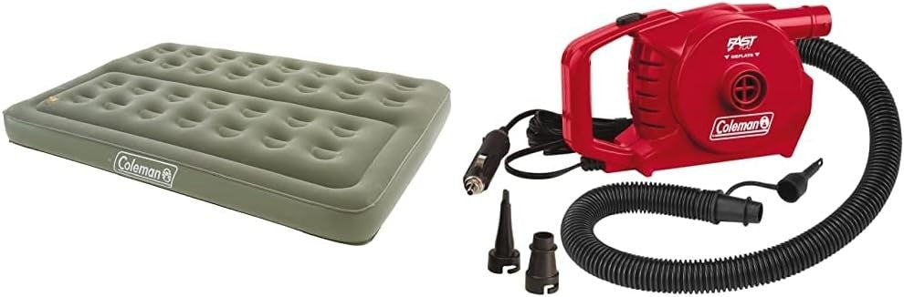 Double Inflatable Air Bed Green Flocked Camping Mattress 12V Electric Pump