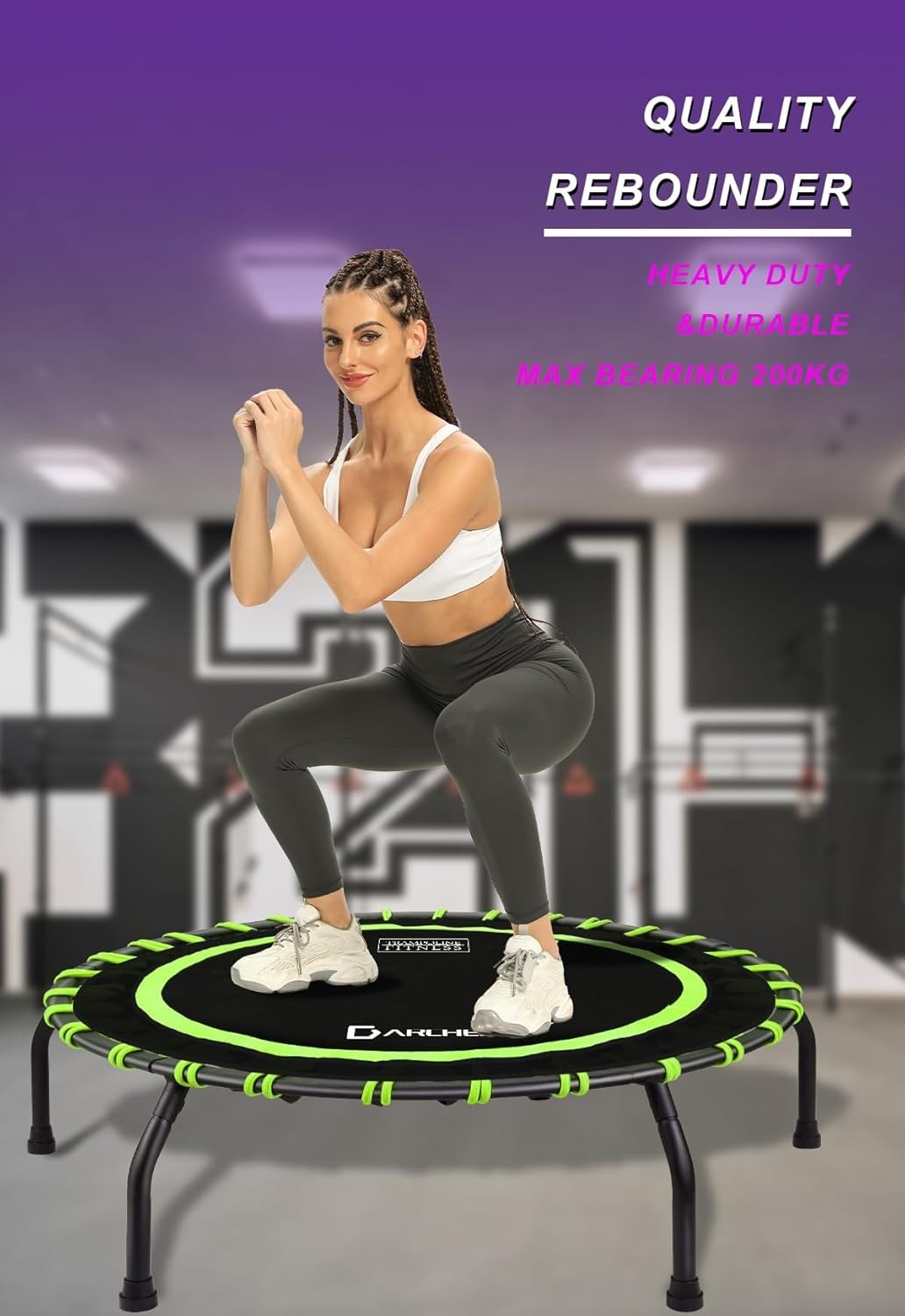 Adult Mini Trampoline 150KG Indoor Fitness Rebounder Quiet Bungee 100cm