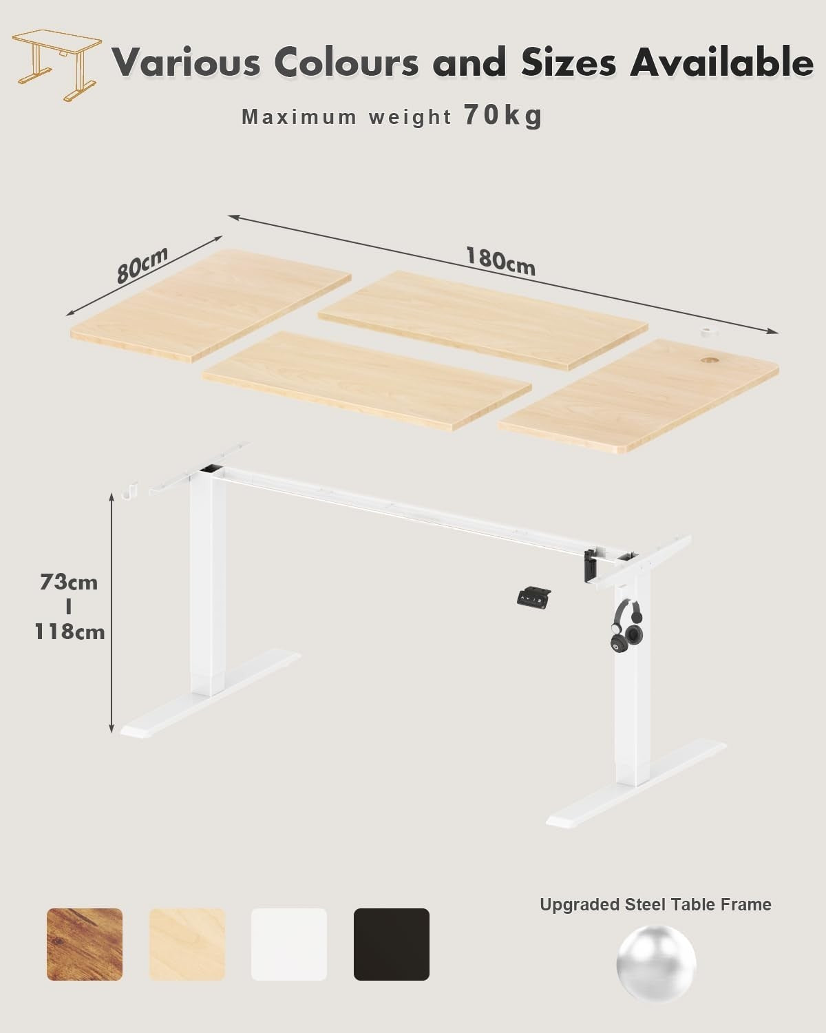 Electric Standing Desk 180x80cm Adjustable Beige Sit Stand Table W/Memory Preset