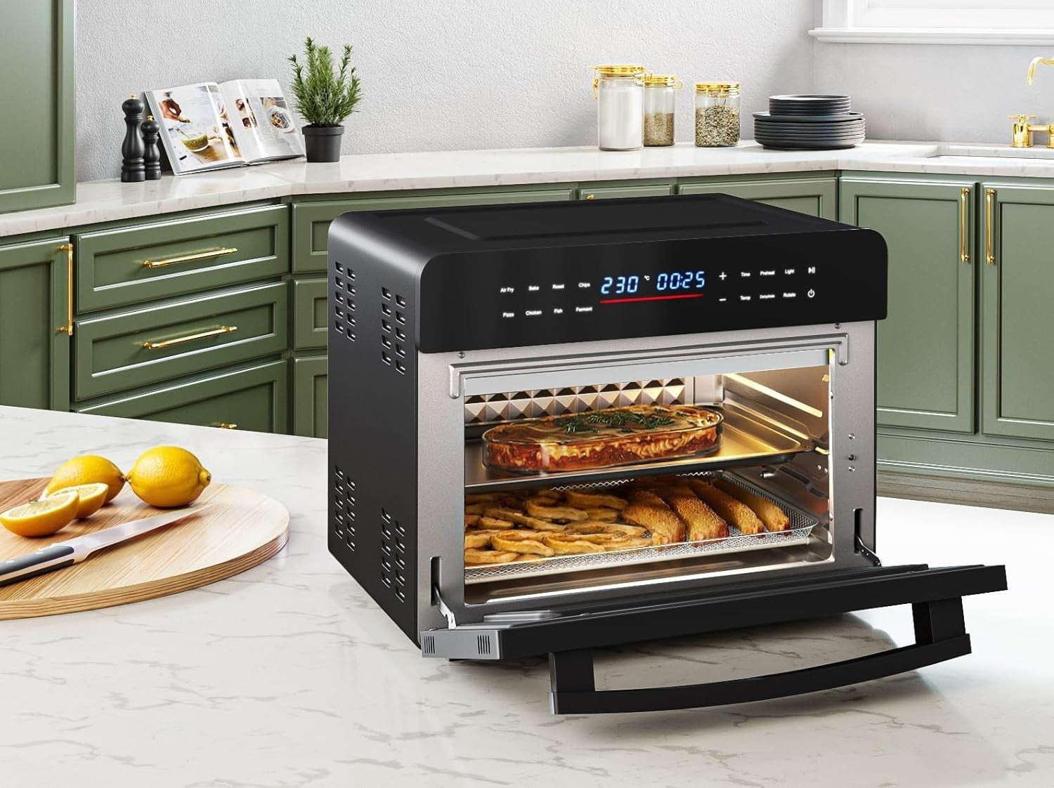 25L Air Fryer Oven Digital Rotisserie 10 Functions Convection Pizza Bake