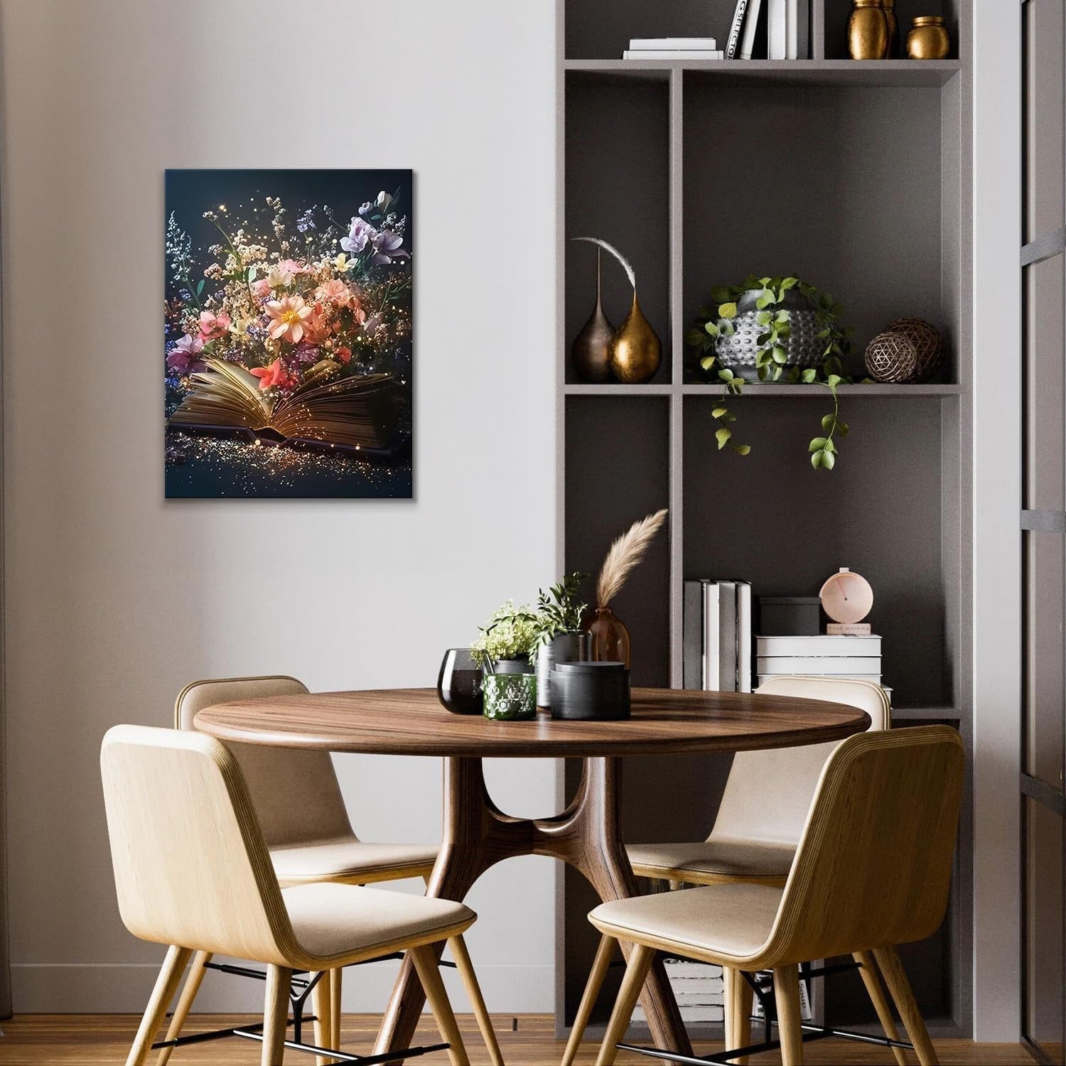 Framed Floral Book Canvas Wall Art 12x16 Fantasy Library Living Room Decor