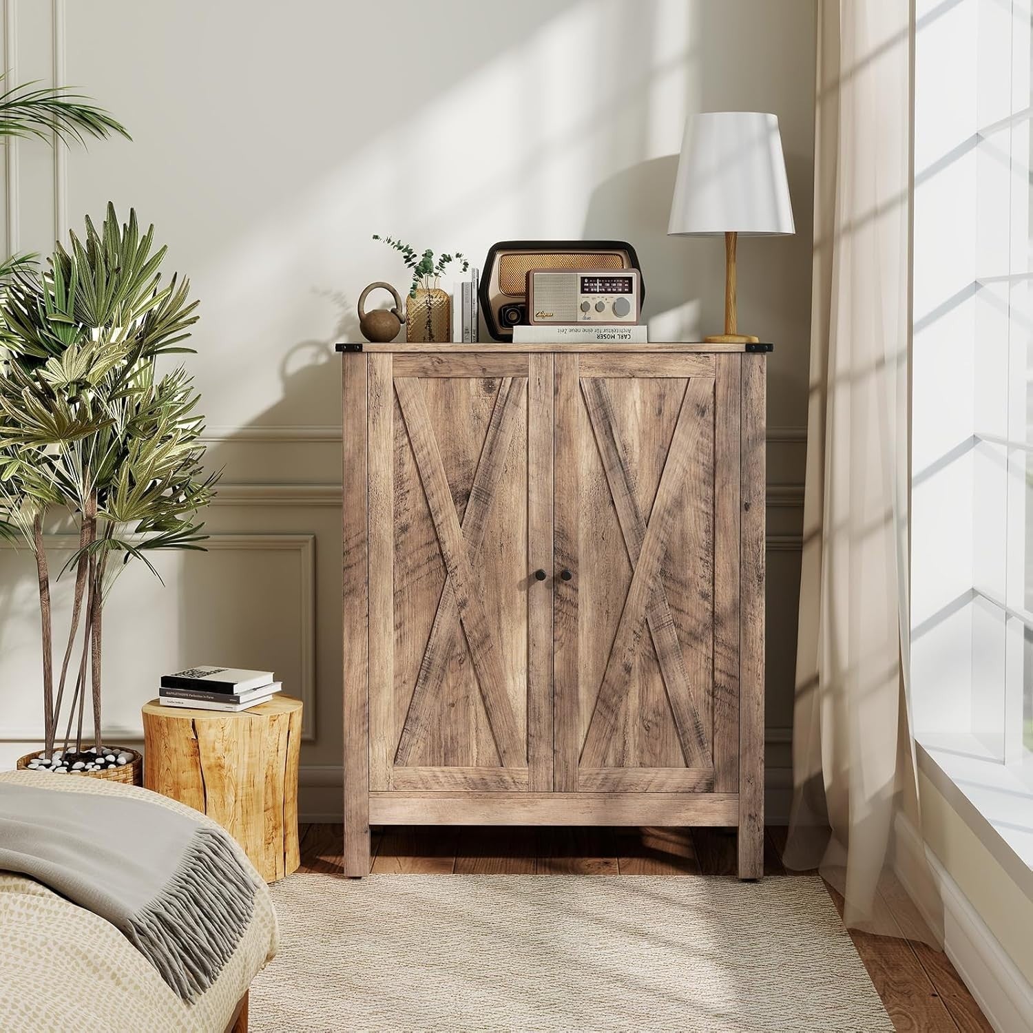 Adjustable 5-Shelf Wooden Shoe Cabinet with Anti-Tip Safety & Magnetic Doors
