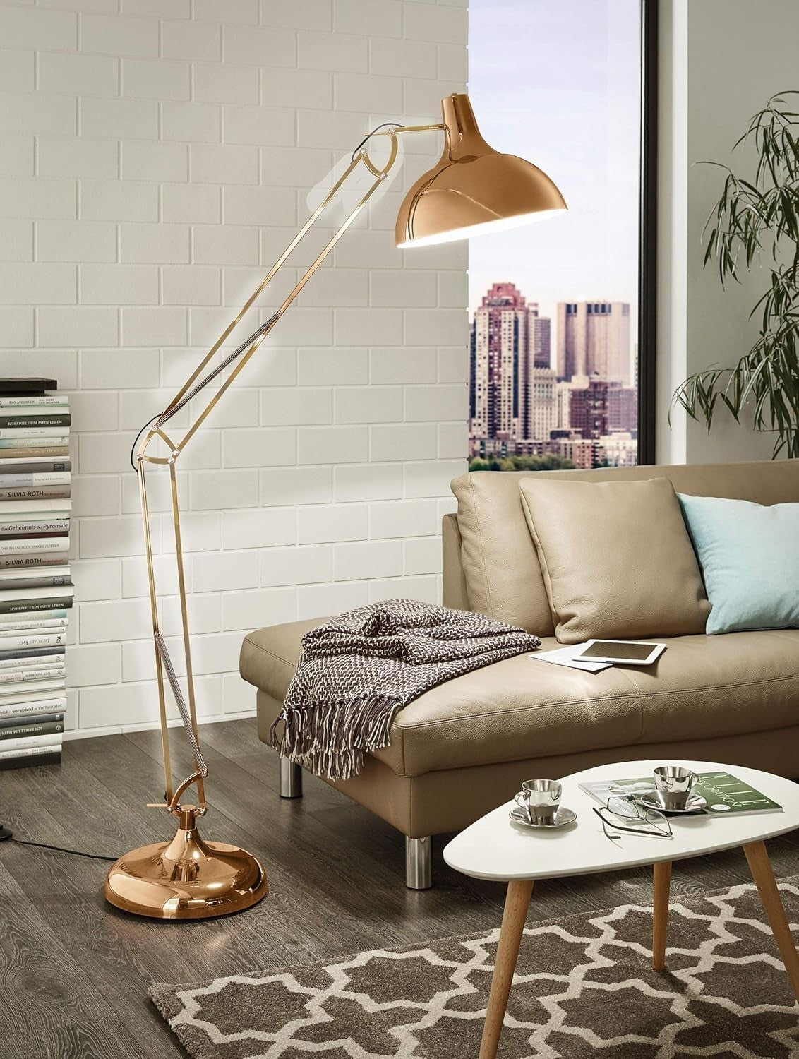 Adjustable Copper Industrial Floor Lamp with Foot Switch, 190cm