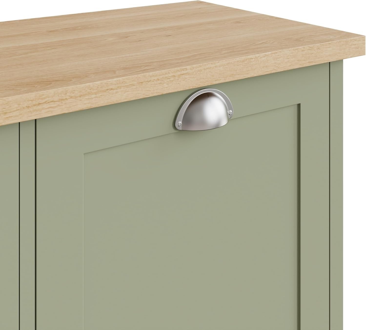 Sage Green Oak Shoe Storage Cabinet 89x35x60cm Country Cottage Style