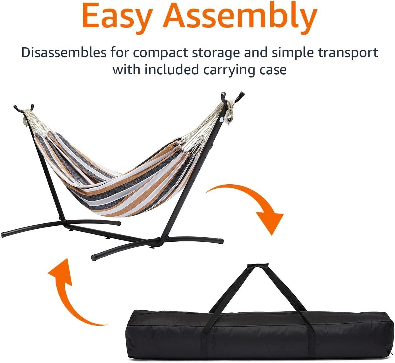 Heavy-Duty Fabric Hammock with Stand, Space-Saving Steel Frame, 2-Person