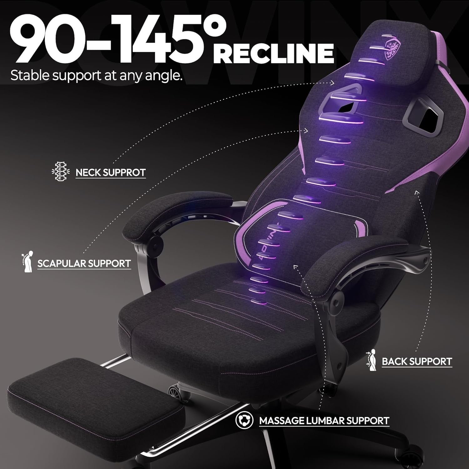 Ergonomic Gaming Chair Wide Back Heavy Duty Recliner Fabric Desk Office Seat
