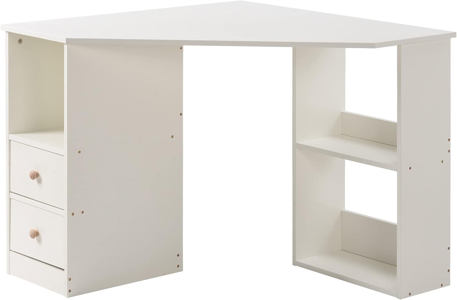 White L-Shaped Corner Desk with Drawers – Home Office Study Workstation