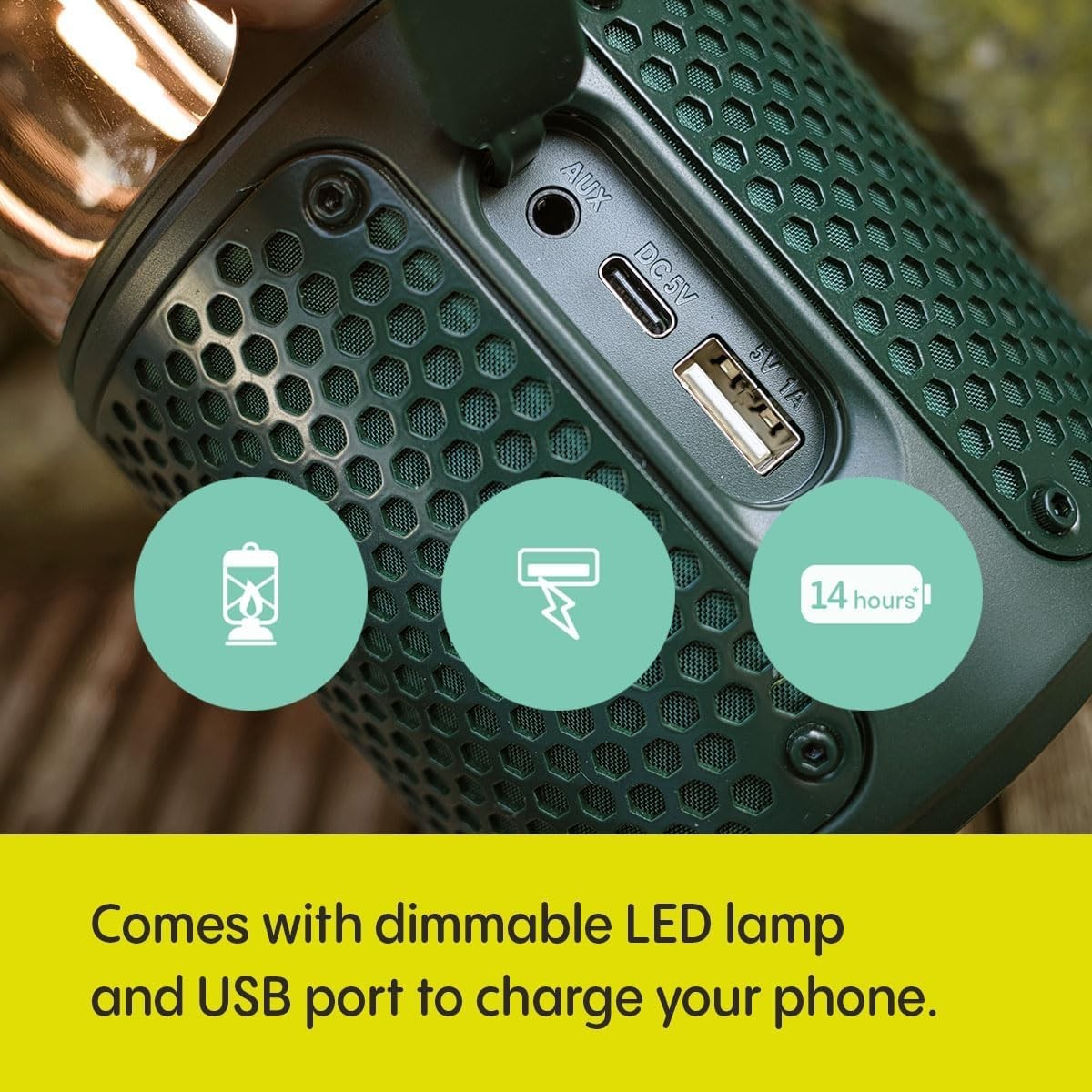 Woodland Glow Outdoor Speaker Bluetooth 5.3 LED Lamp IPX6 14h