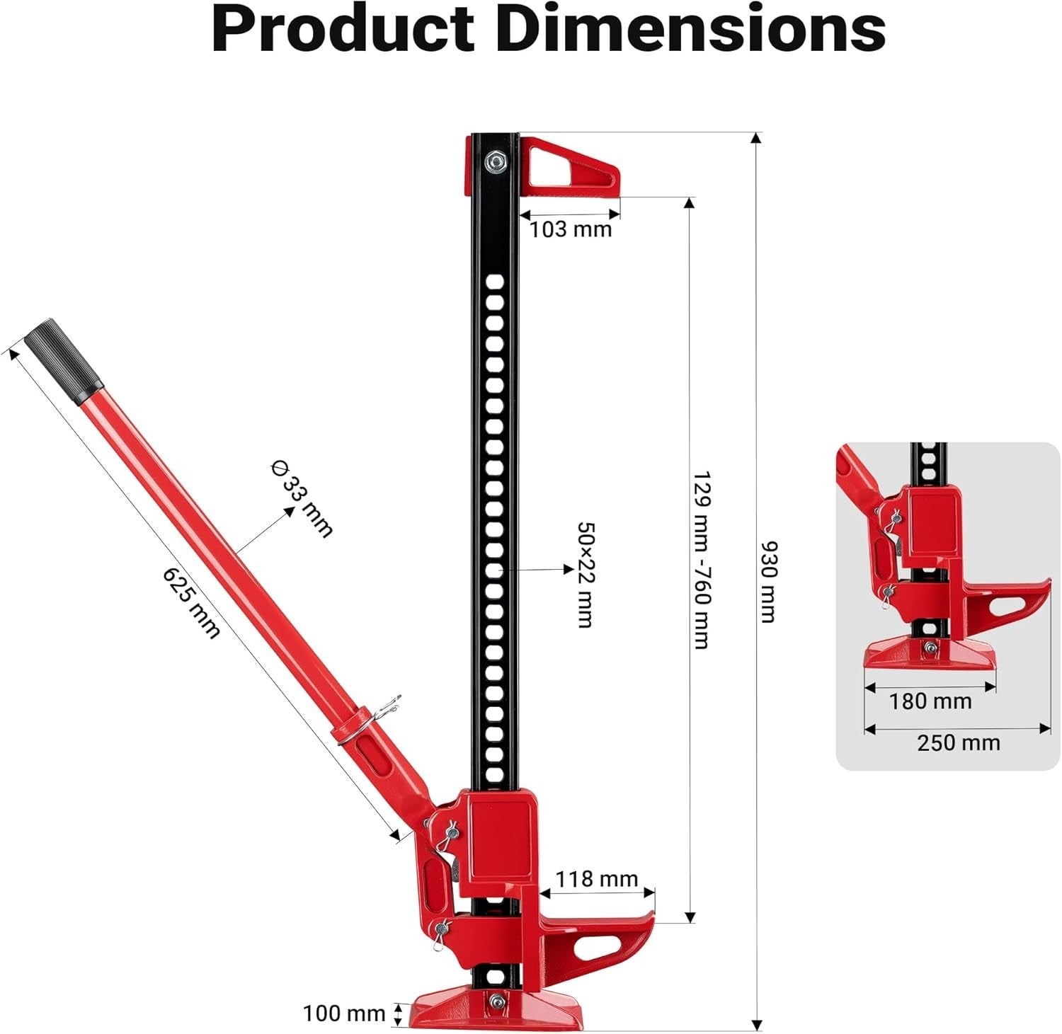 3 Ton Farm Jack Heavy Duty 4x4 Off-Road Lift 12.2–76cm Adjustable Steel Recovery