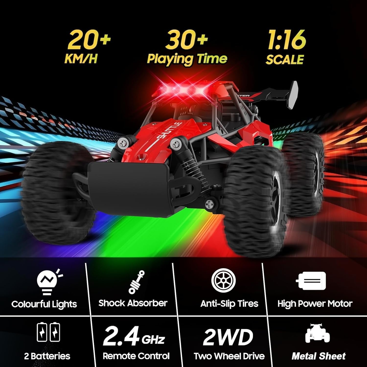 RC Car 20KM/H Remote Control Car 2.4GHz Alloy Monster Truck Toy for Kids