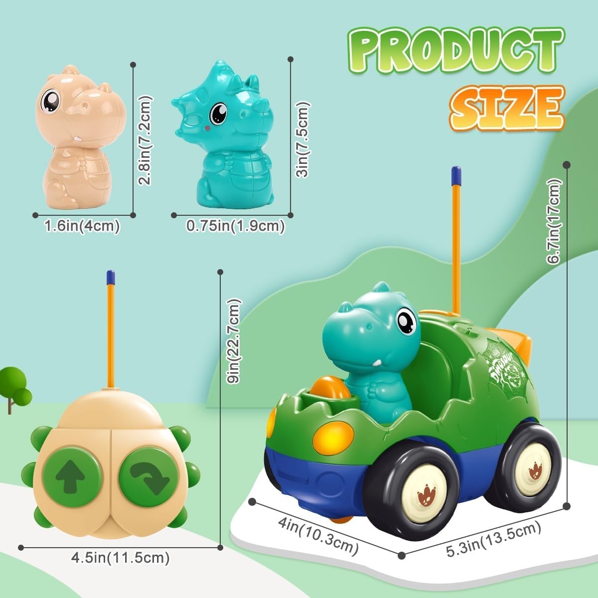 Toddler RC Dinosaur Car Toy with Music Lights Easy Control Gift for Kids 2-4
