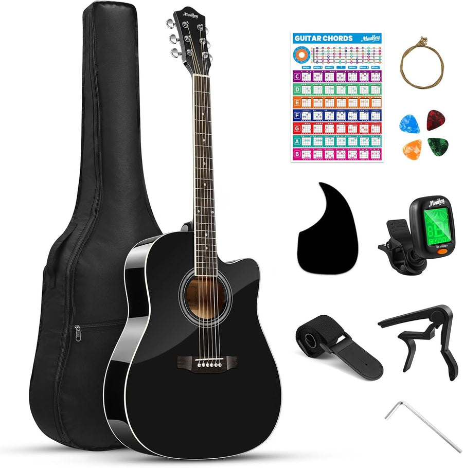 41in Cutaway Acoustic Guitar Starter Kit Full Size Black