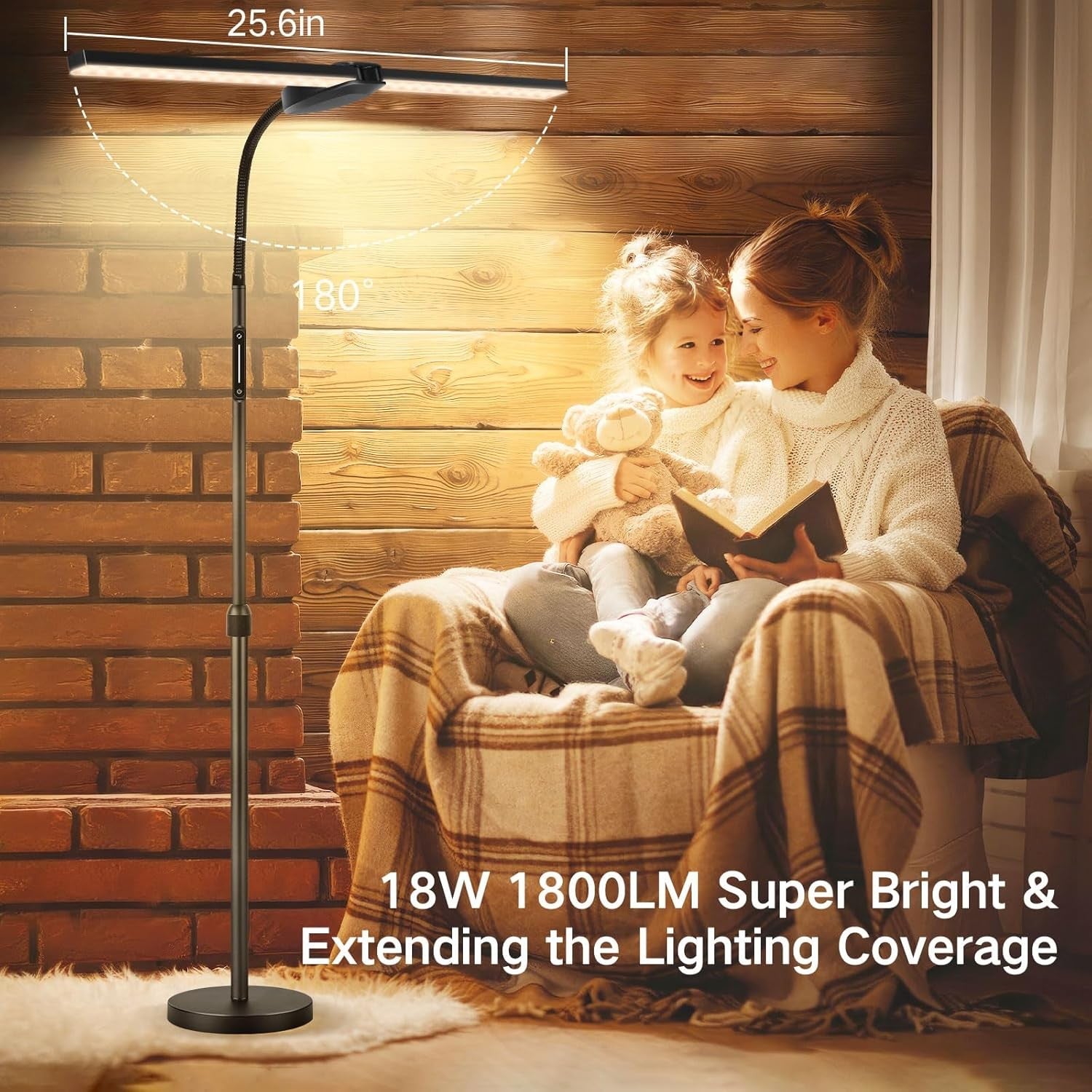 Double Head LED Floor Lamp Dimmable Remote Touch Adjustable Reading Light