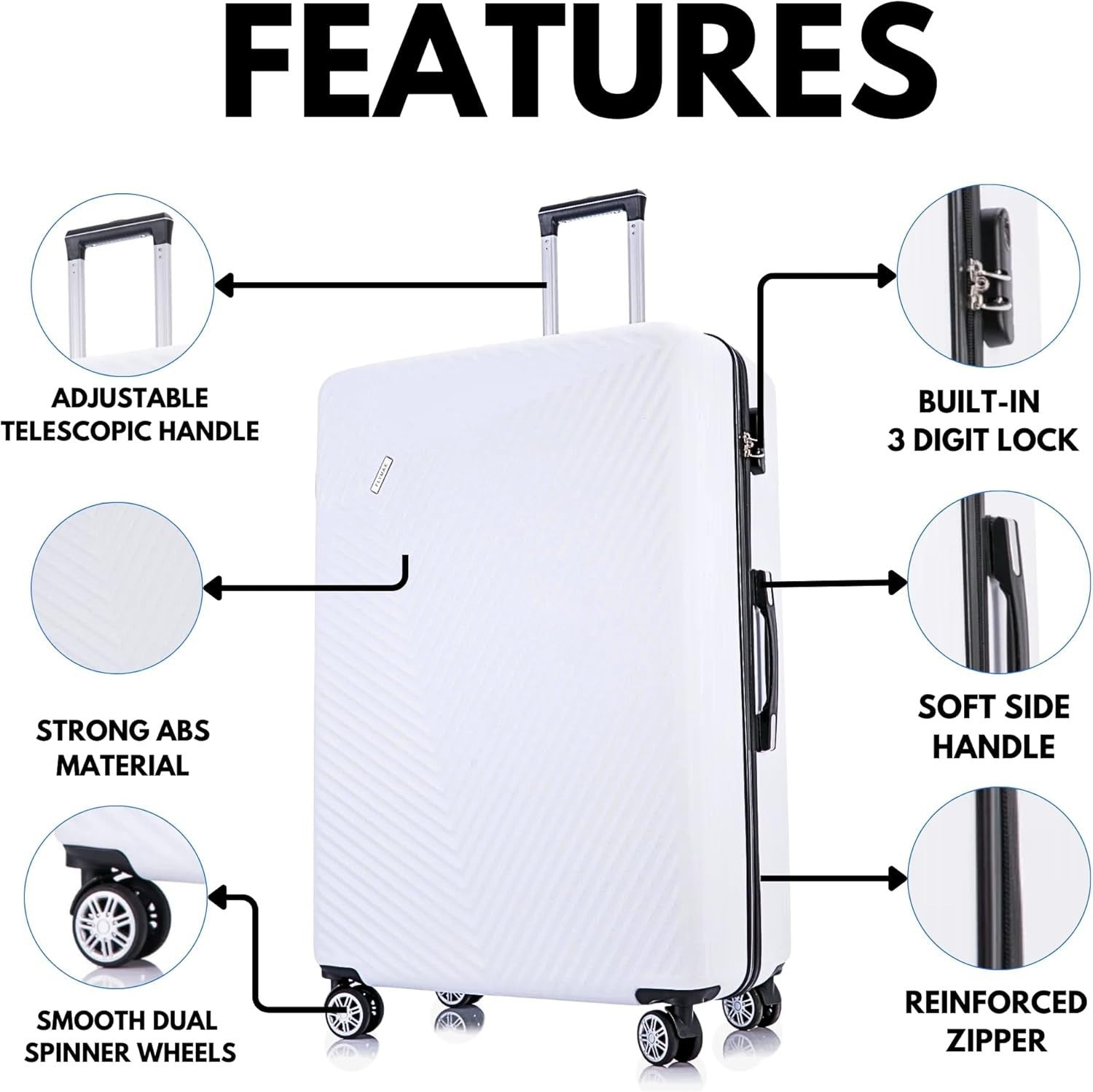 Medium Check In Luggage ABS Hard Shell 4 Wheel Lightweight Lock