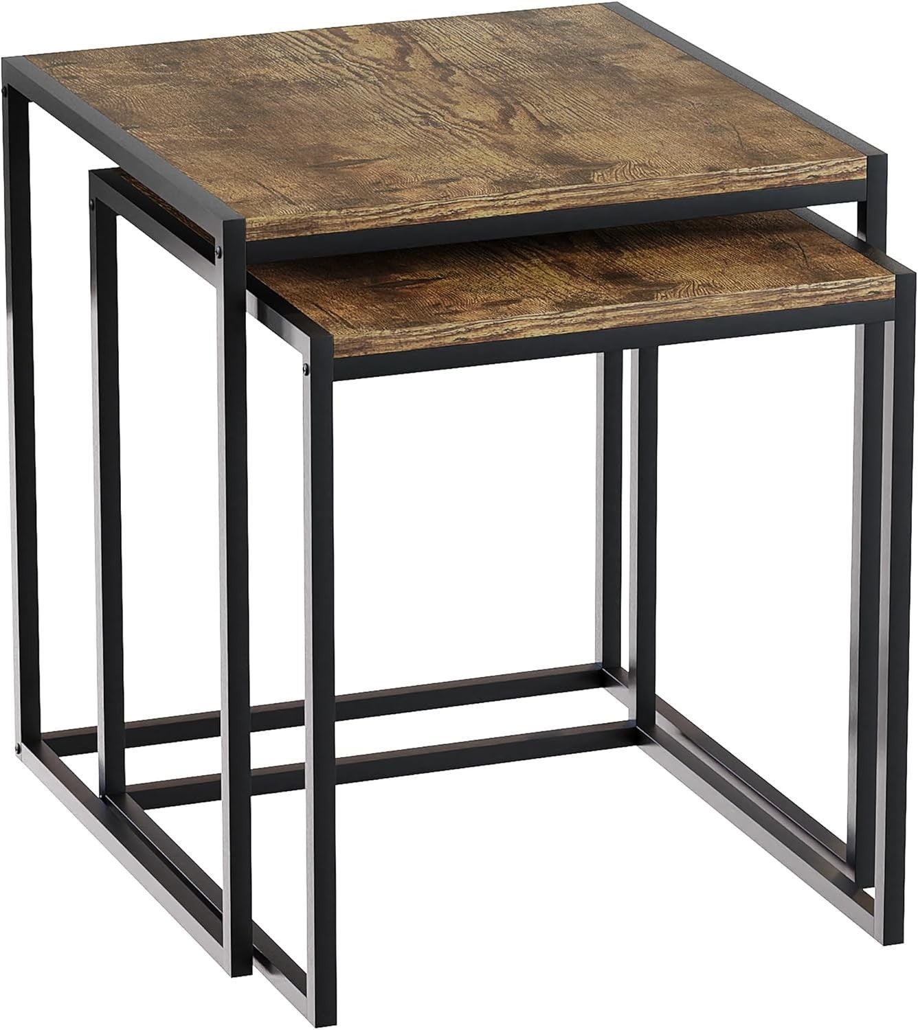 2x Industrial Dark Wood Metal Nesting Tables Set Side End Coffee Self Assembly