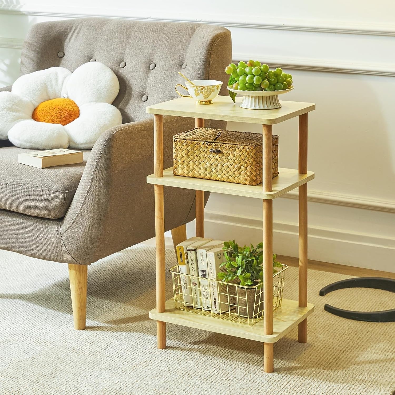 Solid Wood 3-Tier Side Table with Storage Shelves – Sturdy & Stylish