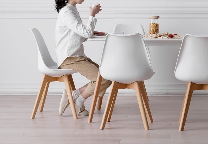 Modern White Dining Table & 4 Chairs Set – Soft Cushioned Seats, Solid Wood