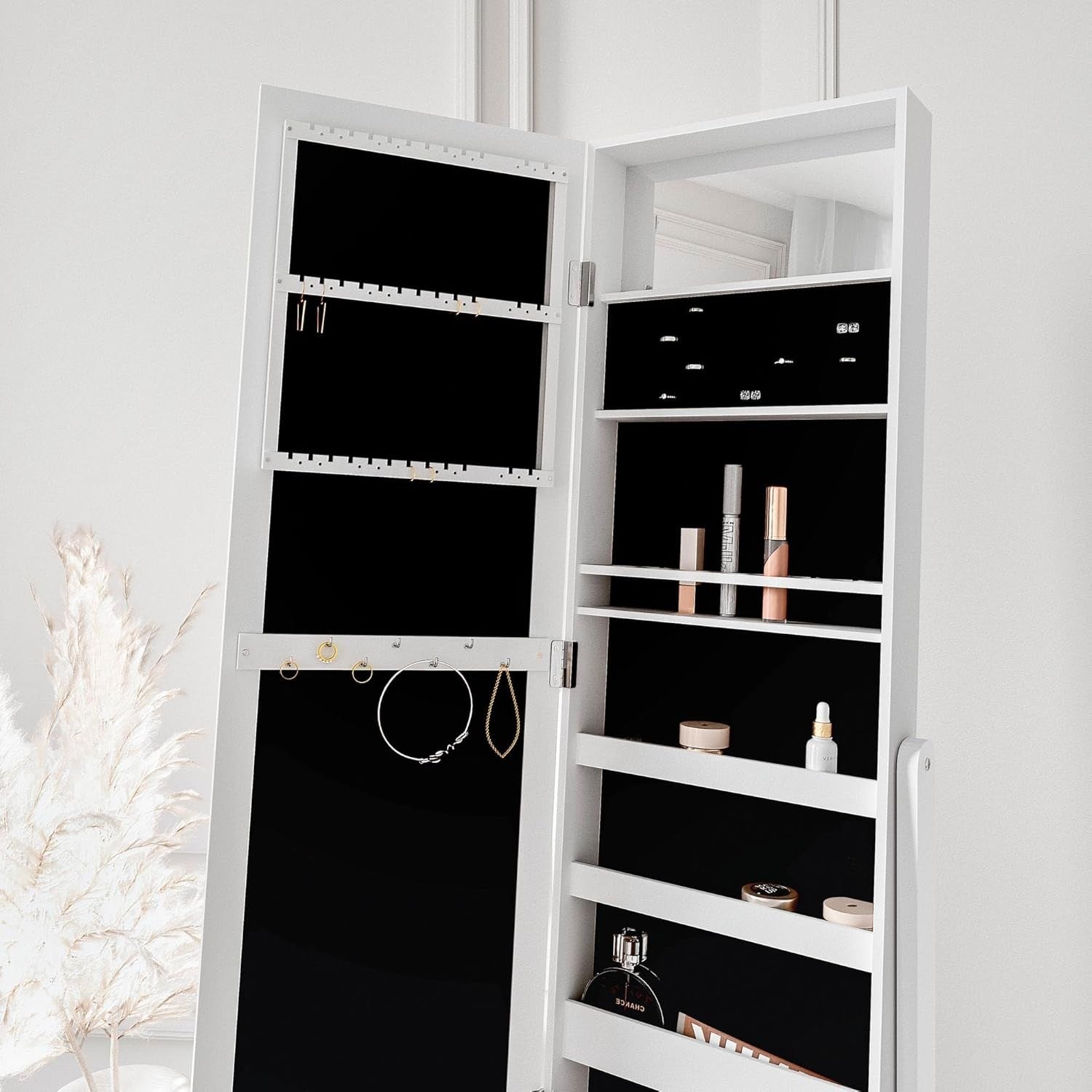 White Full Length Mirror Jewellery Cabinet Storage with Drawers