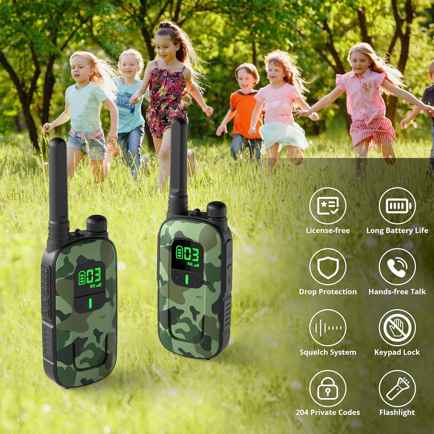 Rechargeable Walkie Talkies PMR 16 Channel VOX Flashlight Earpiece