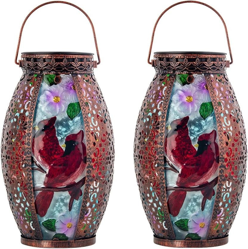 Hanging Cardinal Solar Lantern 2 Pack – Waterproof LED Garden Lights